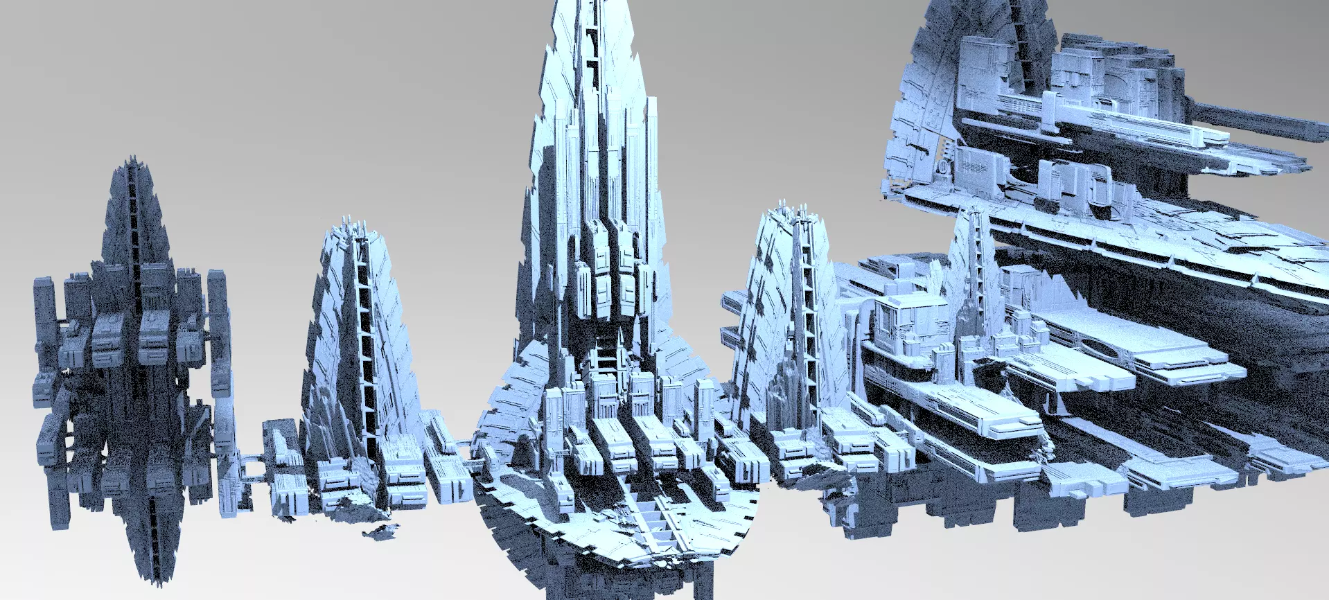 Sci-fi Alien Freighter Launcher Kit bash extended 3D model