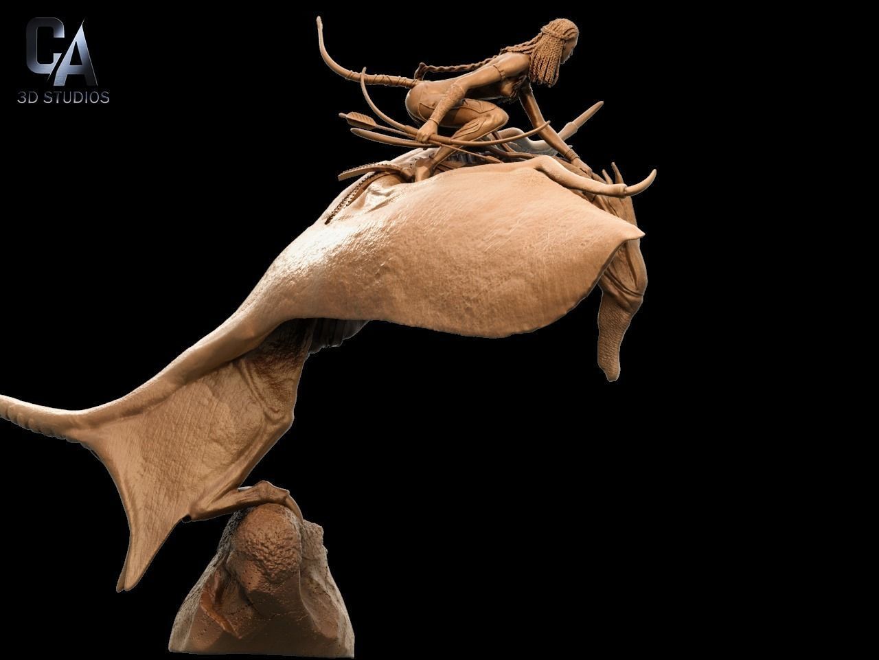 Neytiri 3D Print statue of woman riding dragon 3D print model_10