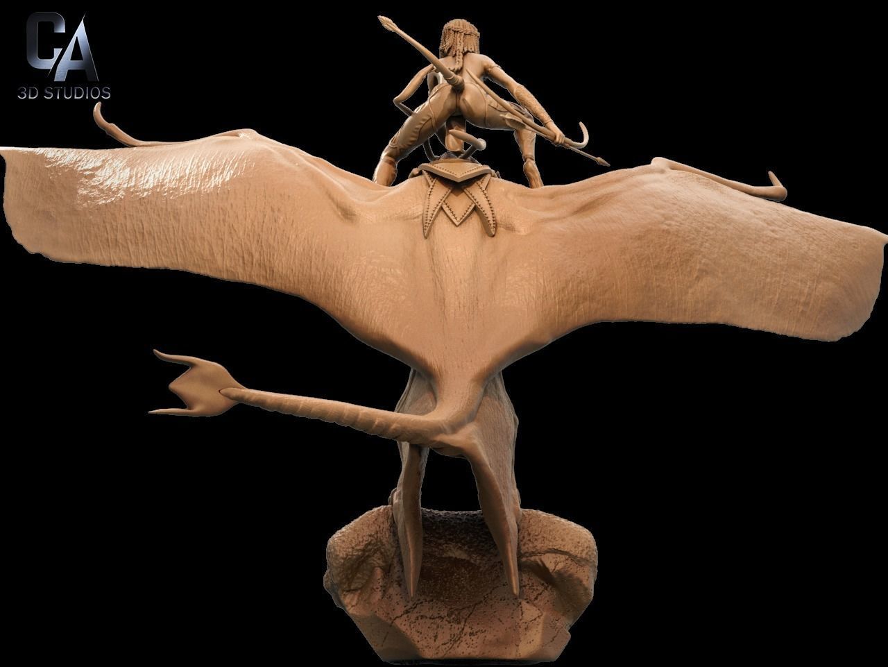 Neytiri 3D Print statue of woman riding dragon 3D print model_12