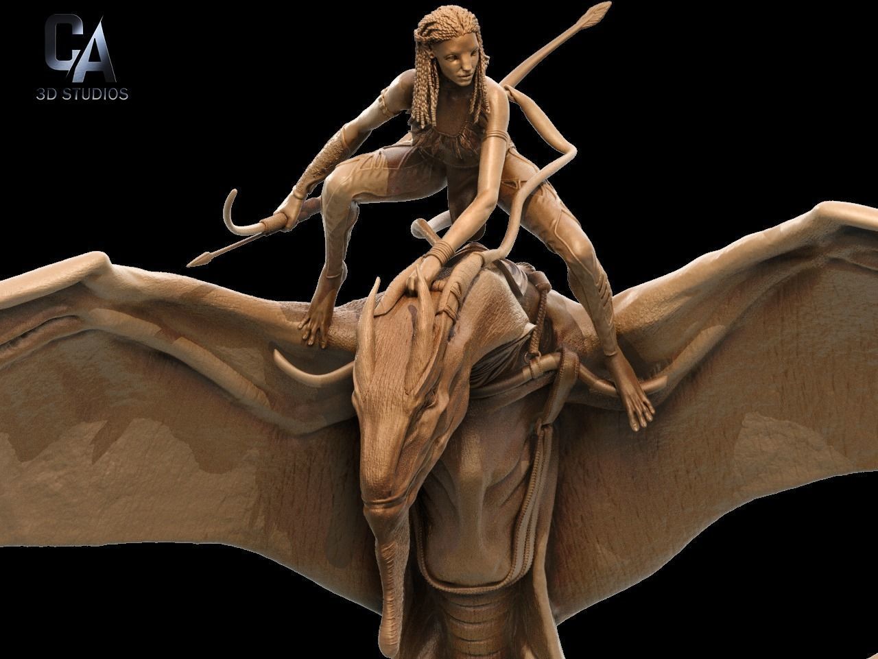 Neytiri 3D Print statue of woman riding dragon 3D print model_7