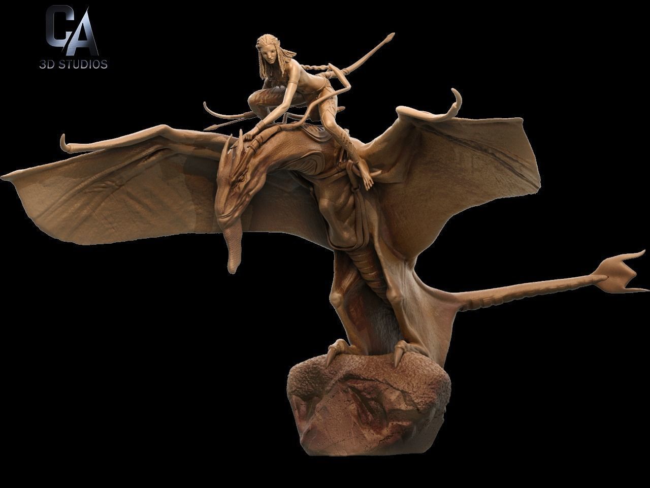 Neytiri 3D Print statue of woman riding dragon 3D print model_8