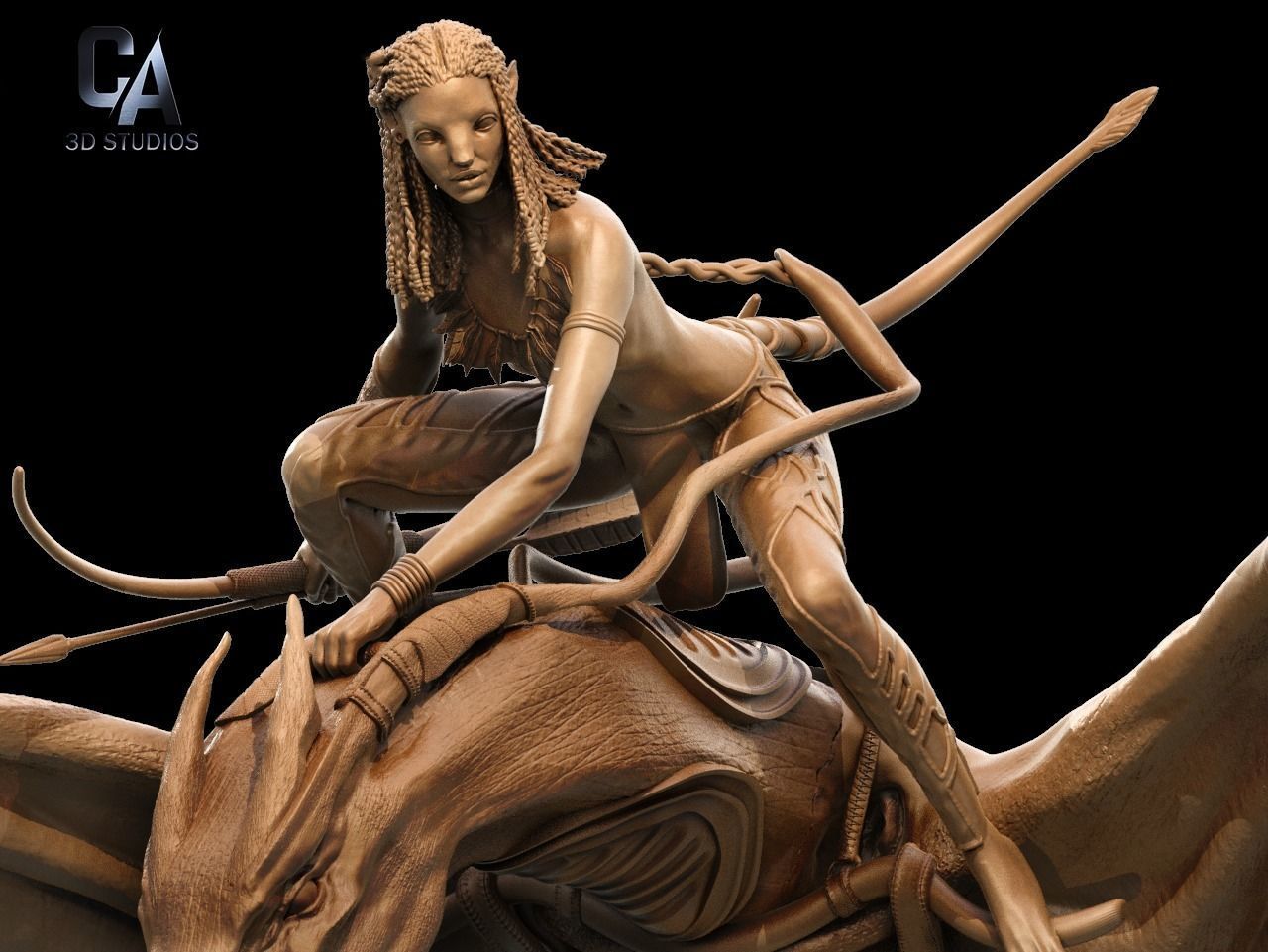 Neytiri 3D Print statue of woman riding dragon 3D print model_5