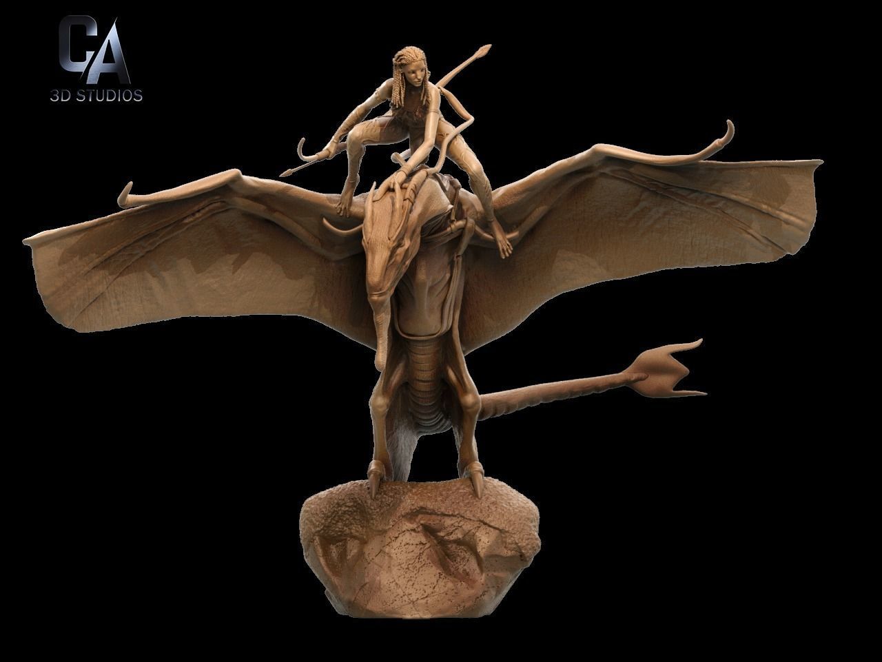 Neytiri 3D Print statue of woman riding dragon 3D print model_9