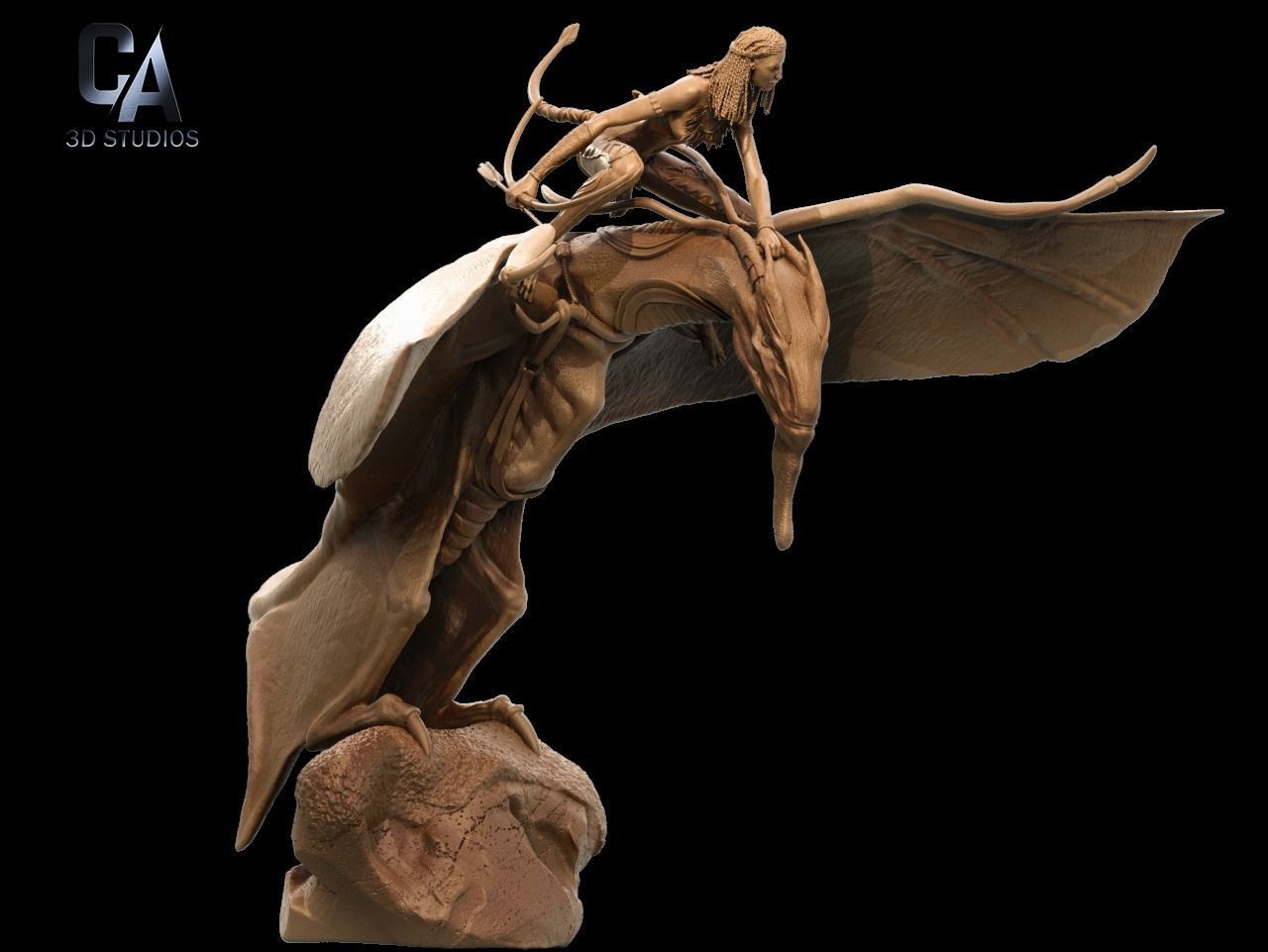 Neytiri 3D Print statue of woman riding dragon 3D print model_13