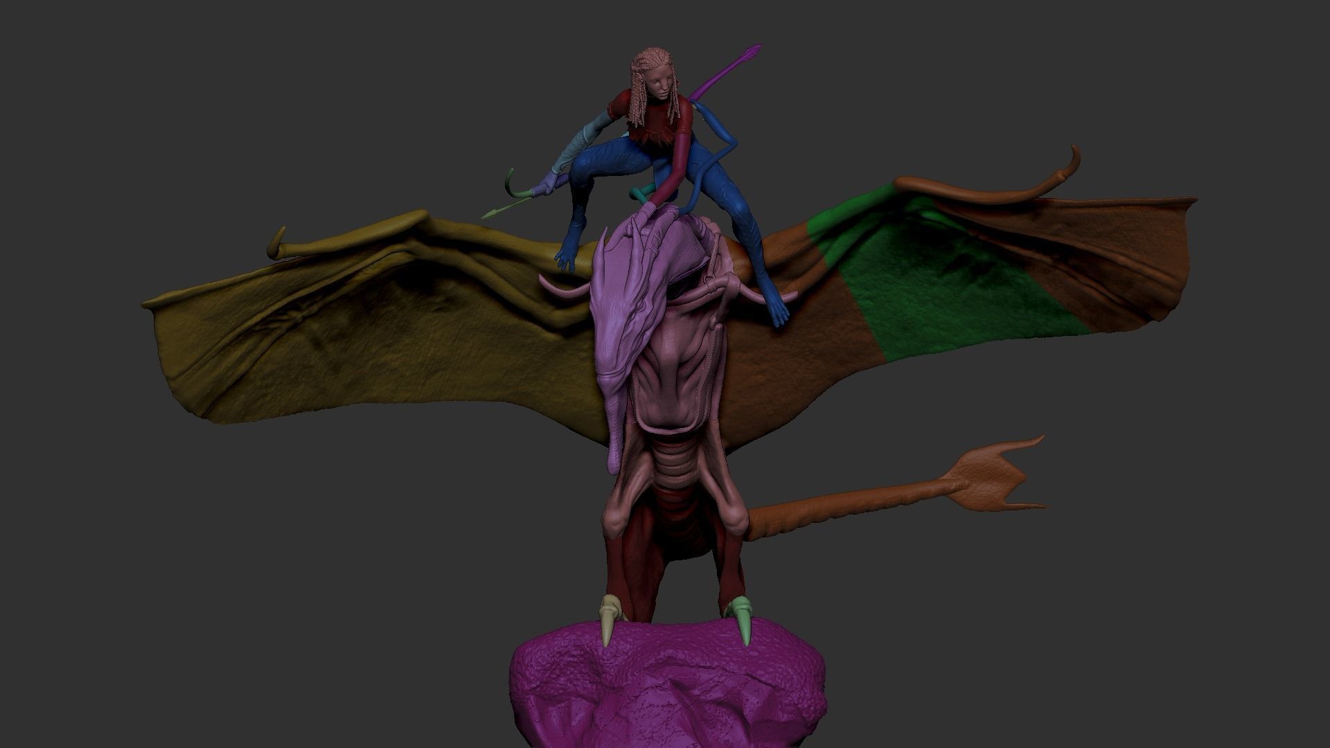 Neytiri 3D Print statue of woman riding dragon 3D print model_19