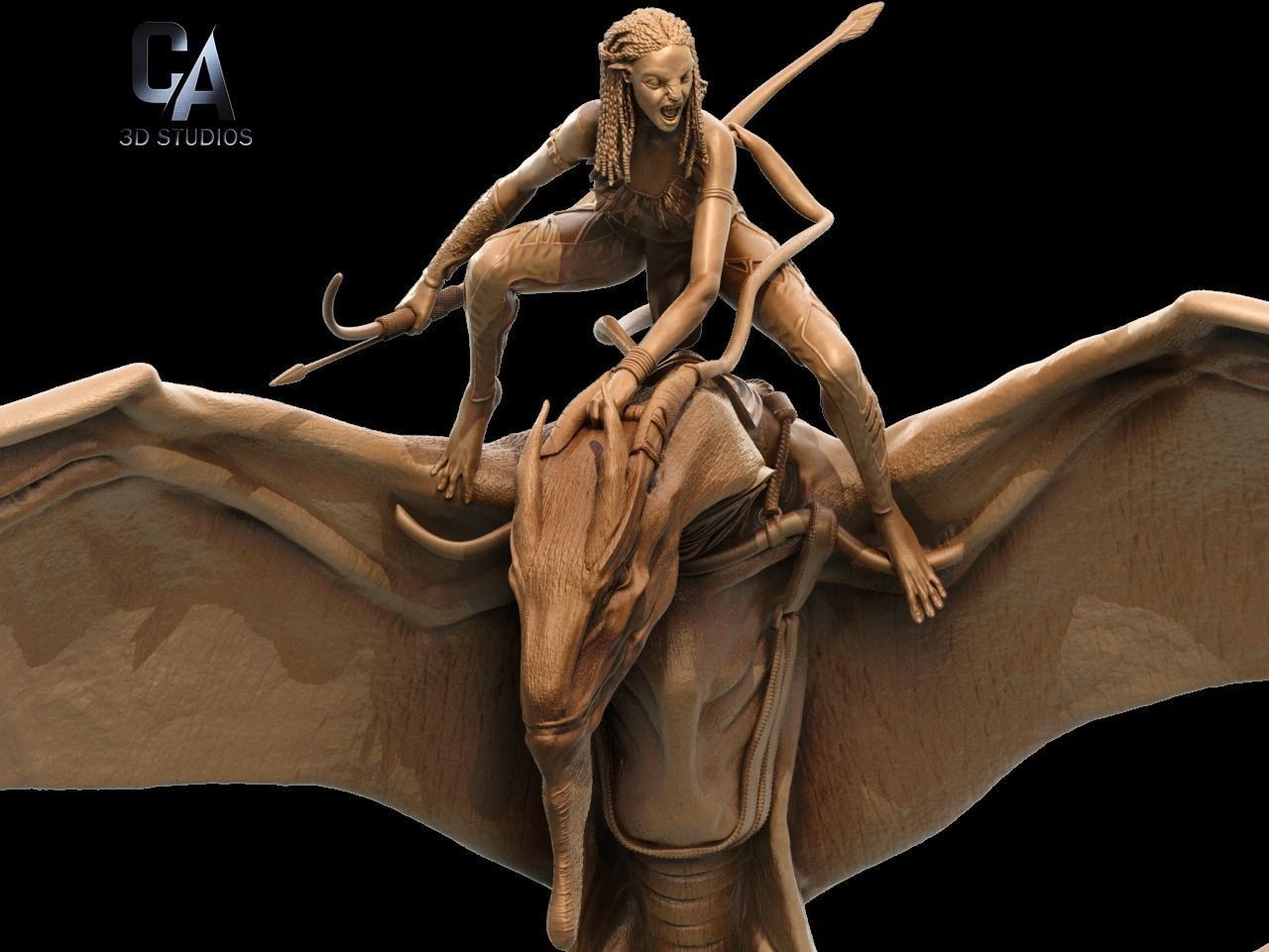Neytiri 3D Print statue of woman riding dragon 3D print model_6