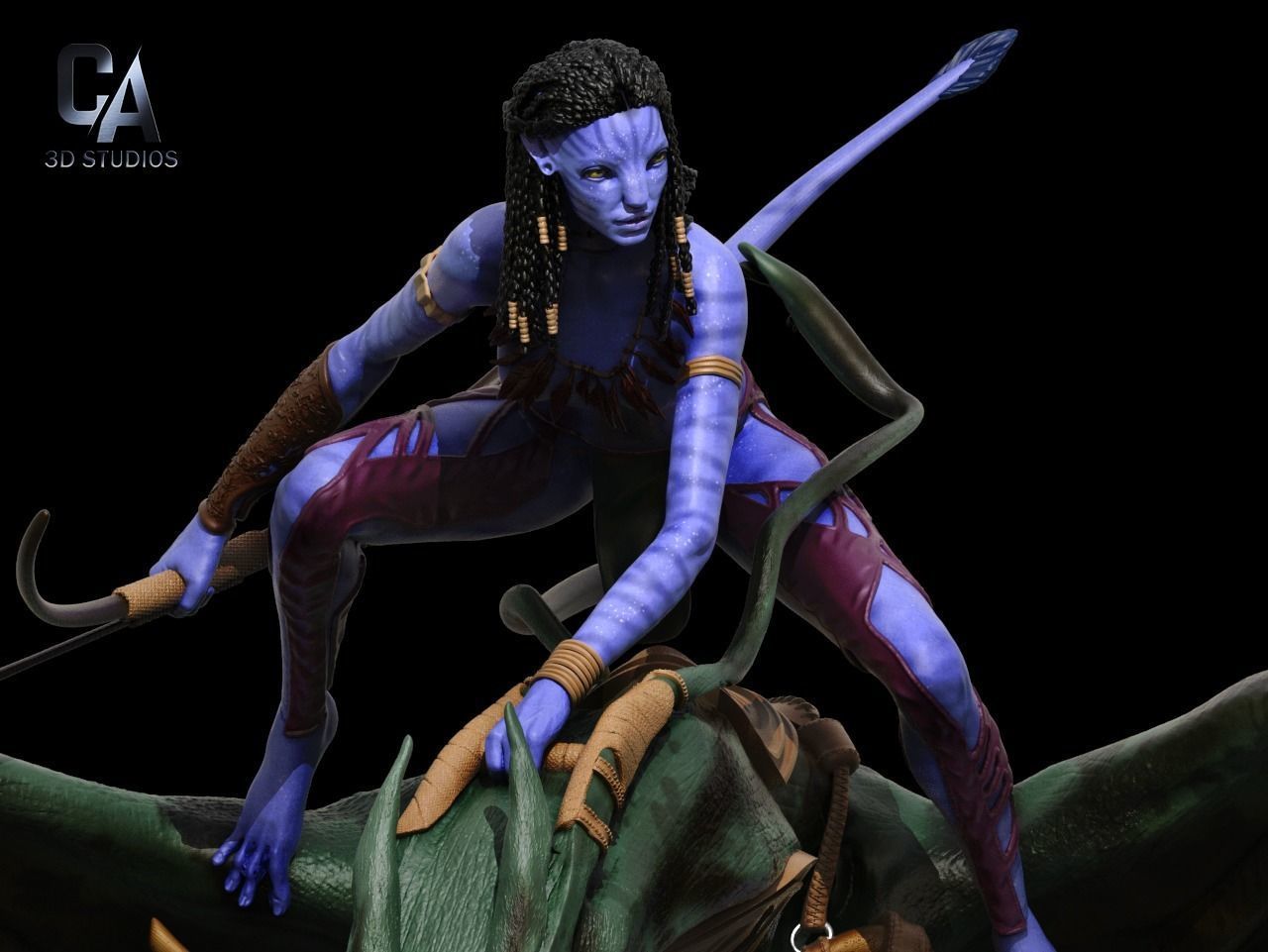 Neytiri 3D Print statue of woman riding dragon 3D print model_2