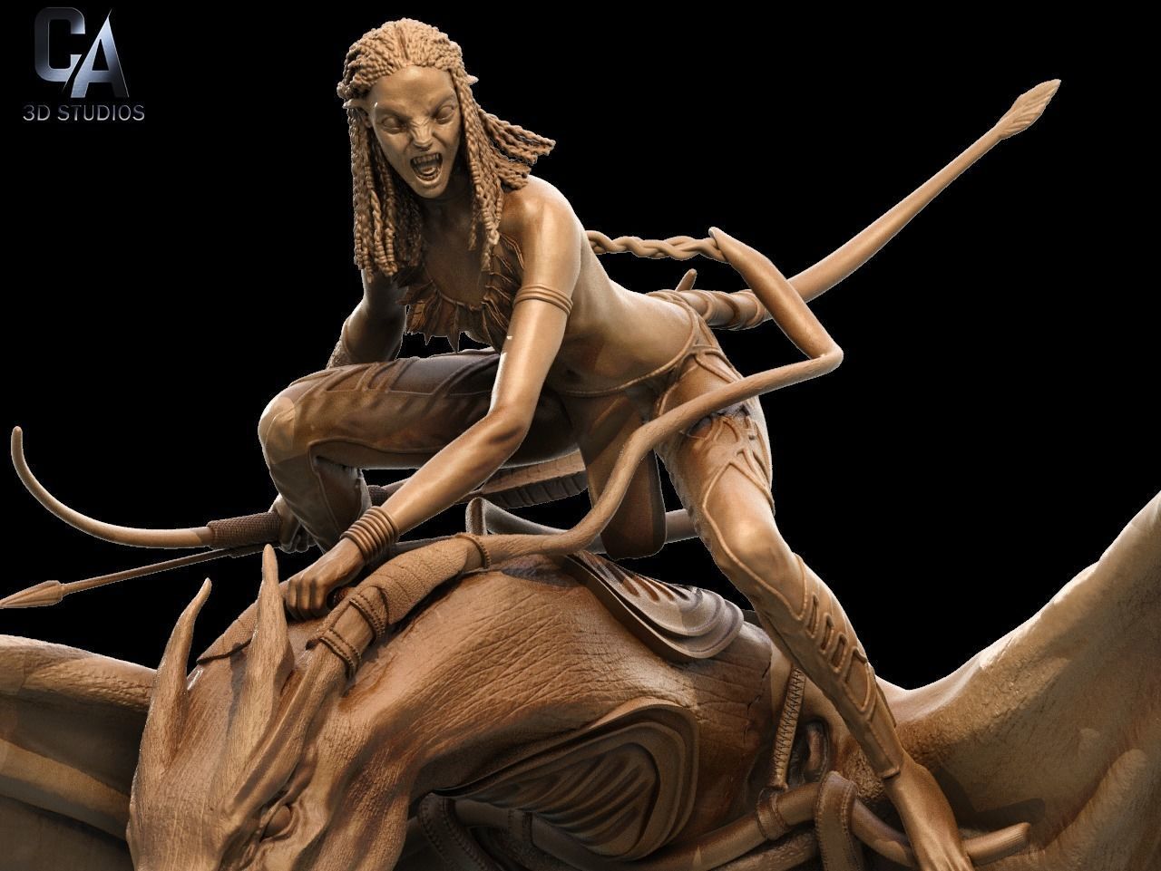 Neytiri 3D Print statue of woman riding dragon 3D print model_4