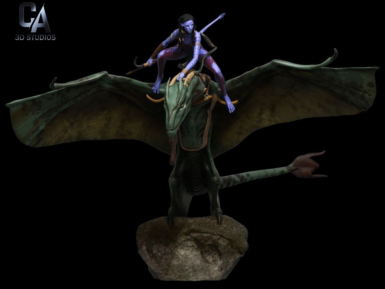 Neytiri 3D Print statue of woman riding dragon 3D print model_3