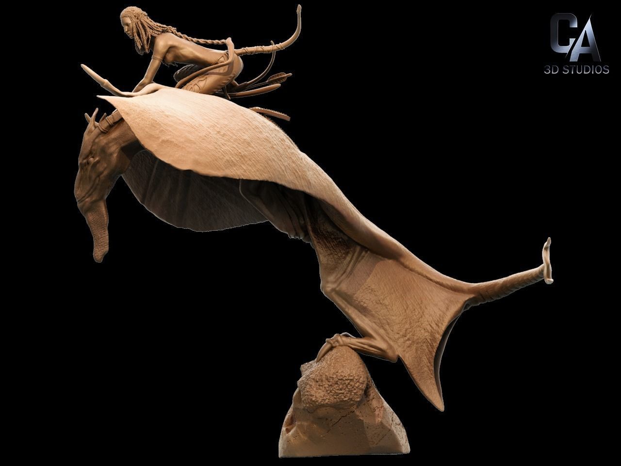 Neytiri 3D Print statue of woman riding dragon 3D print model_11