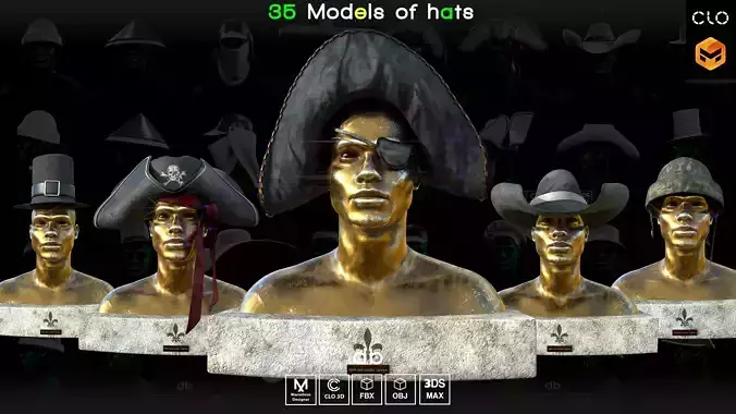 35 Models of hats   MD  CLO3D   PROJECTS  OBJ  FBX  3ds max