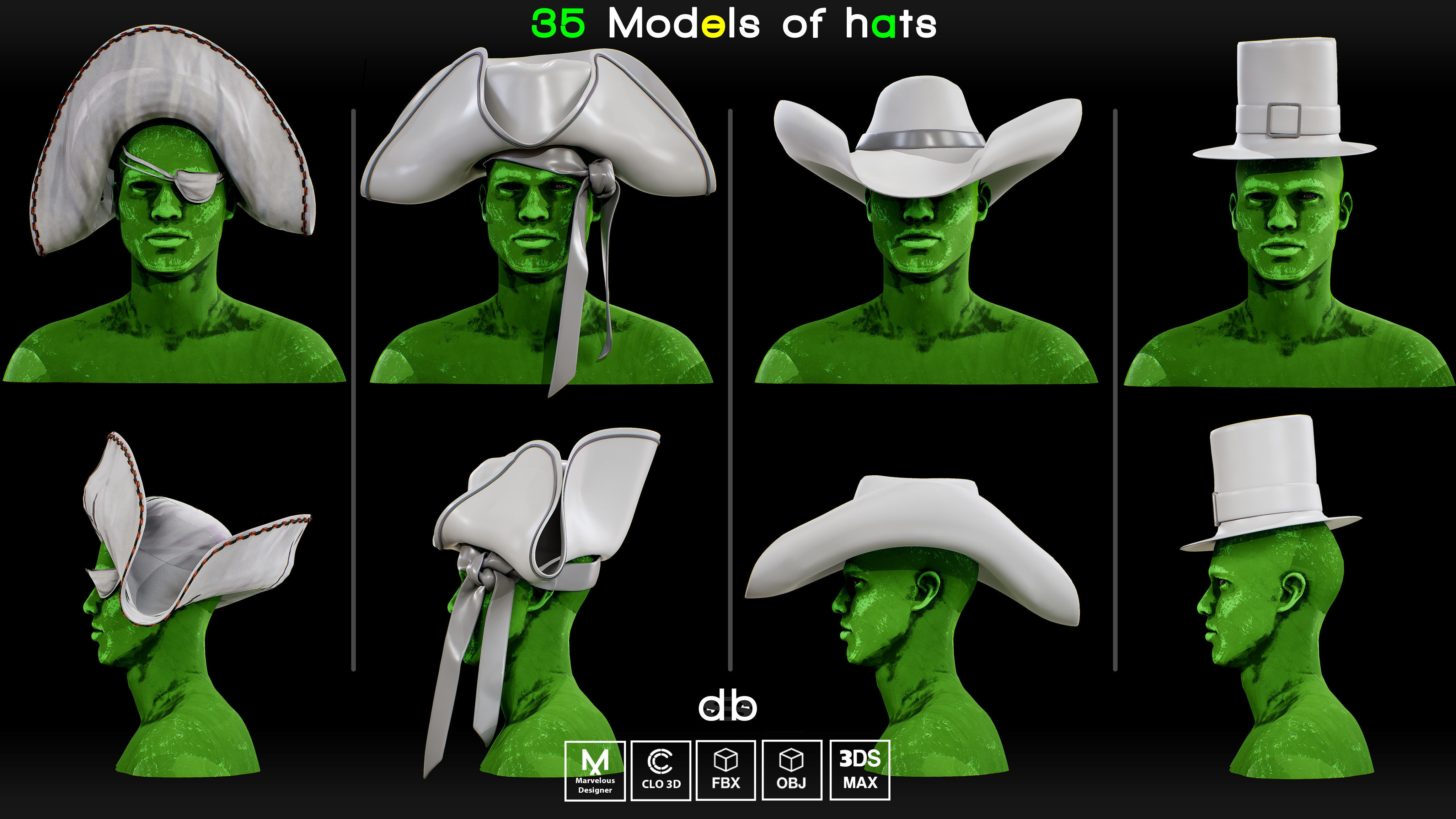 35 Models of hats   MD  CLO3D   PROJECTS  OBJ  FBX  3ds max 3D model_1