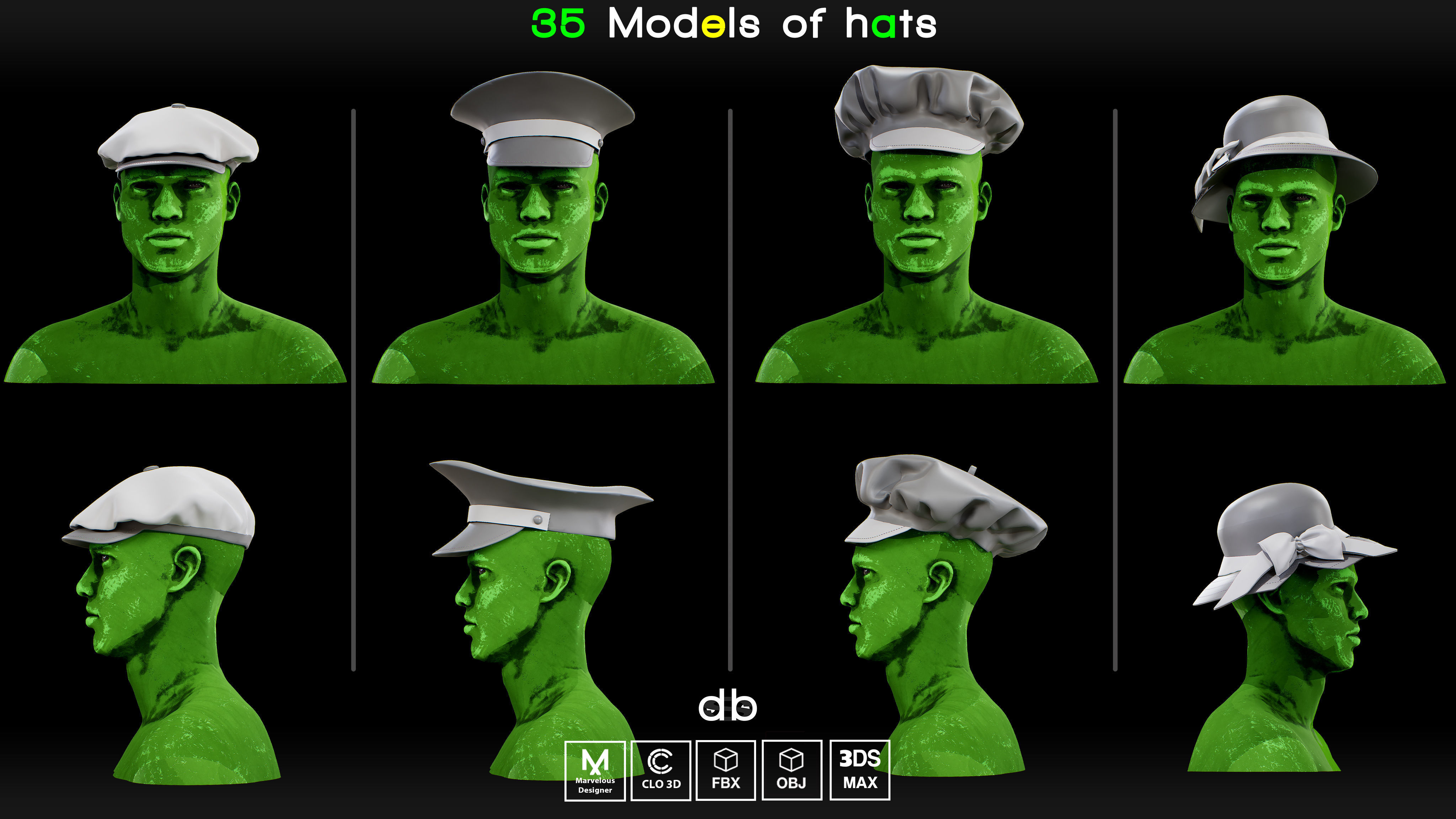 35 Models of hats   MD  CLO3D   PROJECTS  OBJ  FBX  3ds max 3D model_9
