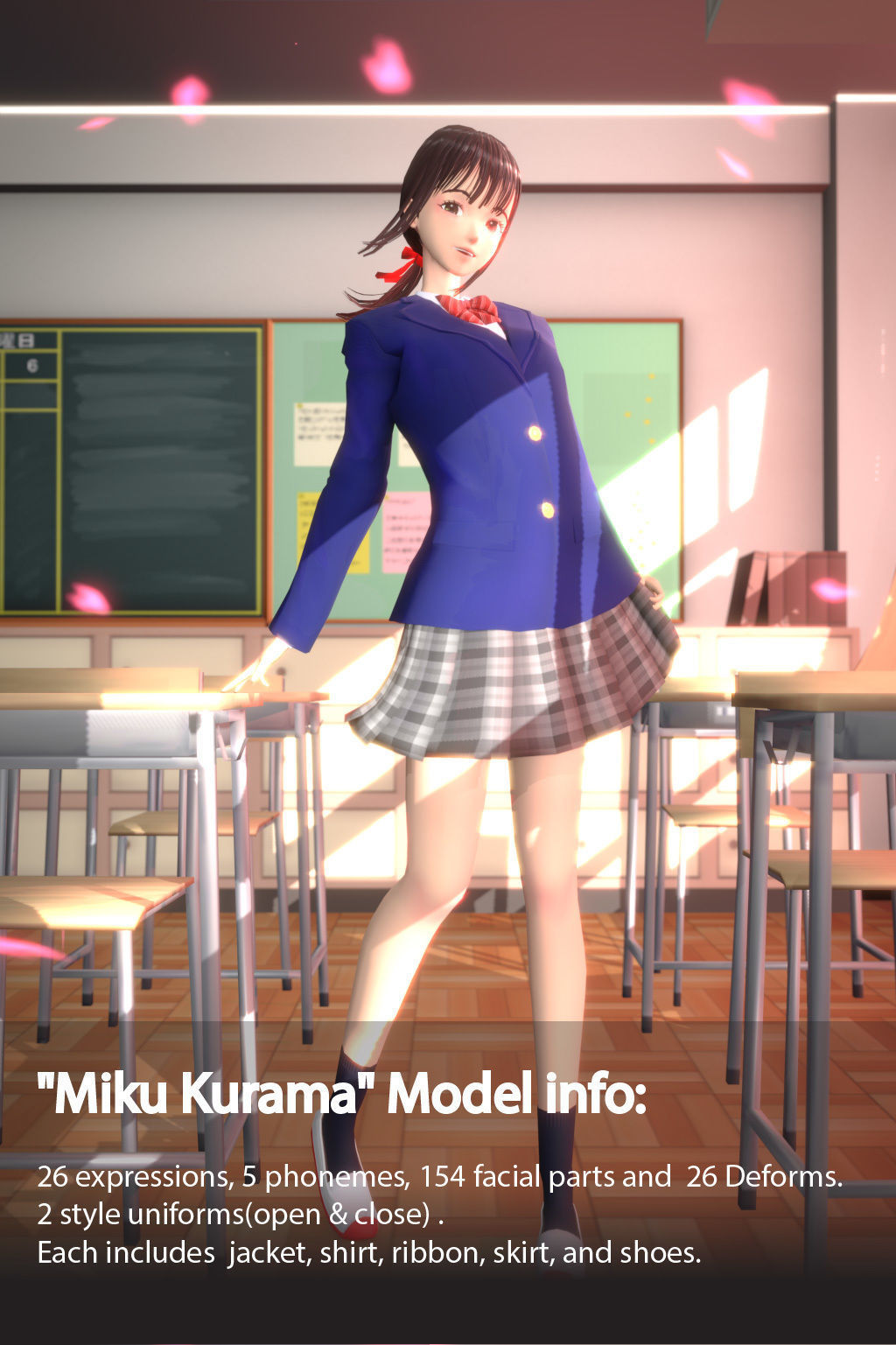 a certain girl in the classroom Low-poly 3D model_3
