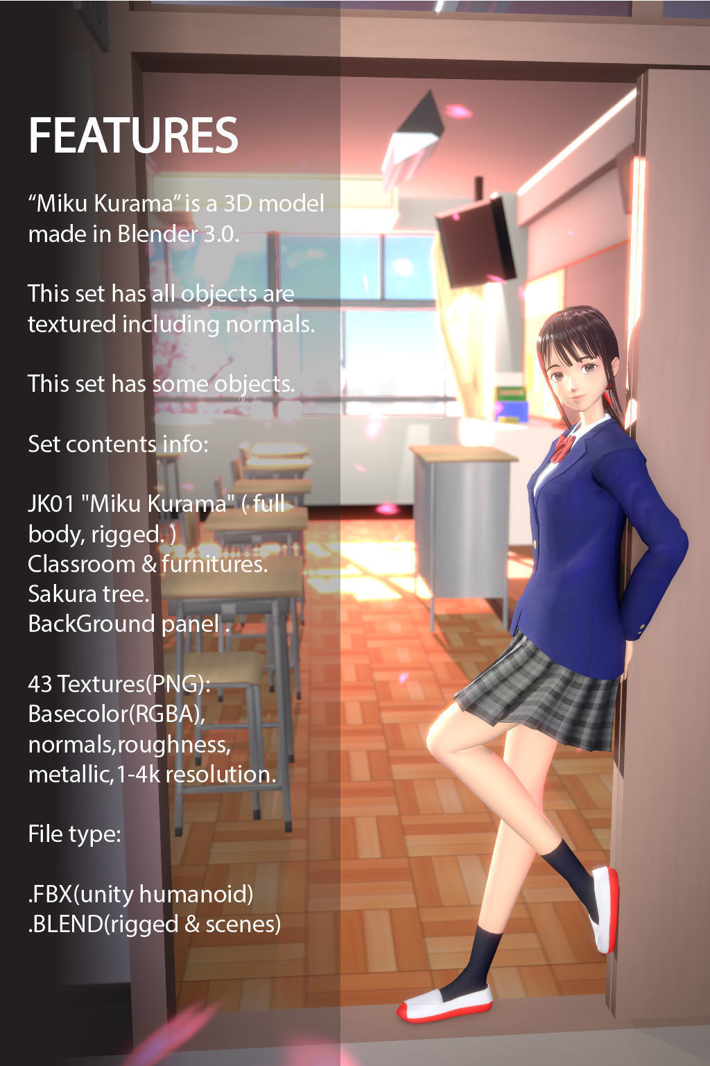 a certain girl in the classroom Low-poly 3D model_2