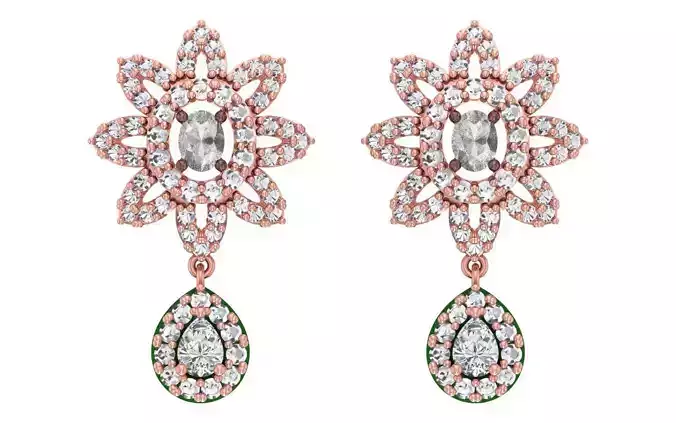 Women Drop  Earrings 3dm STL OBJ FBX Renders Details