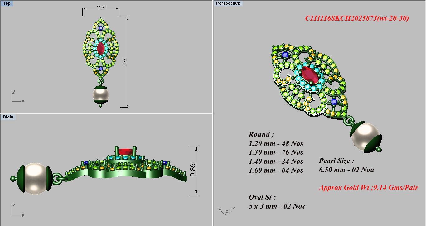 Women Drop Earrings 3dm STL OBJ FBX Renders Details 3D print model_3