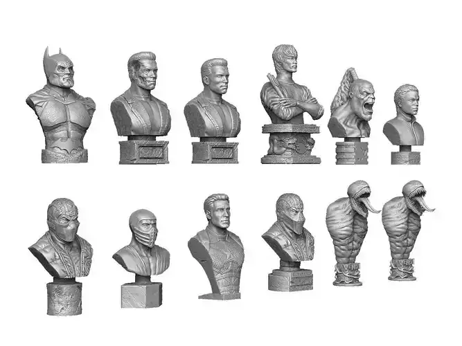 3D PRINTING BUSTS SET OF 9 CHARACTERS  3D print model