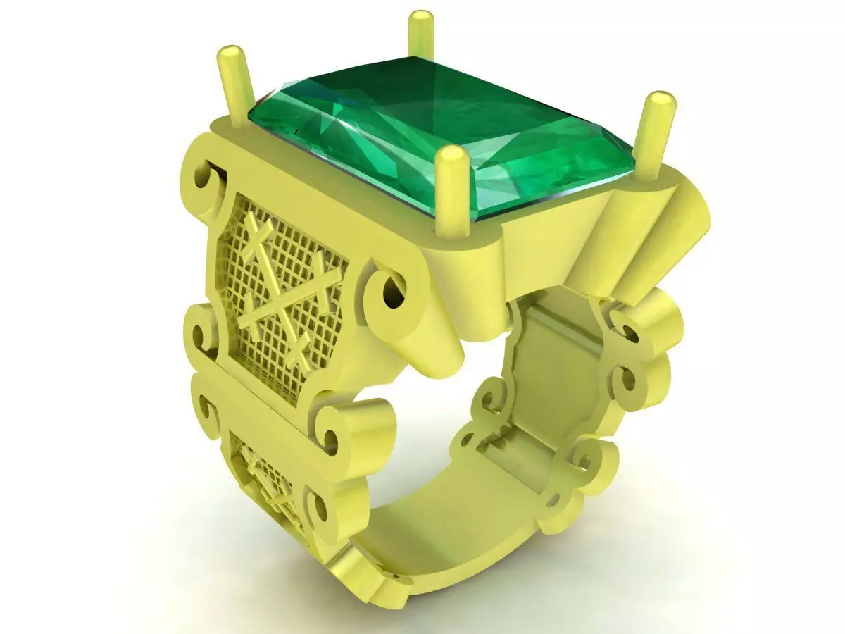 Vintage Architectural Emerald Men Ring 3968 3D print model