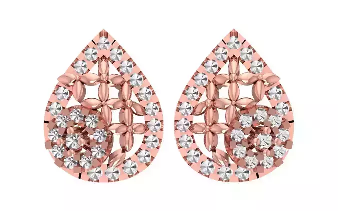 Women Flower Stud Earrings 3dm STL OBJ FBX Renders Details