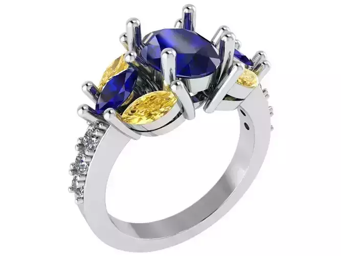 Sapphire ring with Yellow stones 2678 3D print model