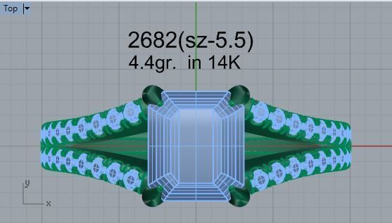 2-Row Square diamond ring 2682 3D print model 3D print model_4