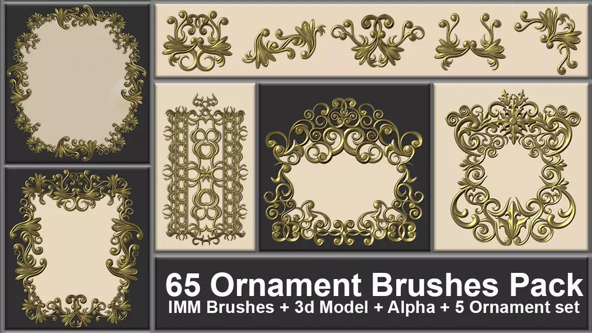 65 Ornaments Brushes - Pack IMM Brushes and 5 Ornament Set 3D model_0