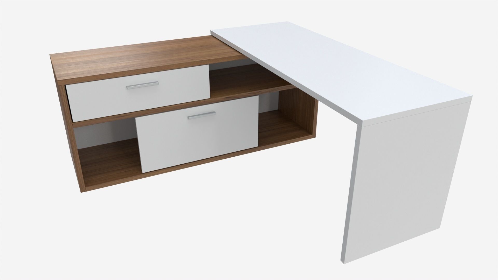 Office Desk L-shape 3D model_1