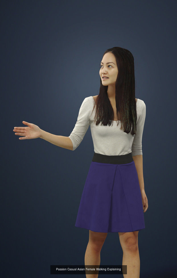 6X POSED 2X Animated Business Casual Elegant Rigged Asian woman 3D Model Collection_5