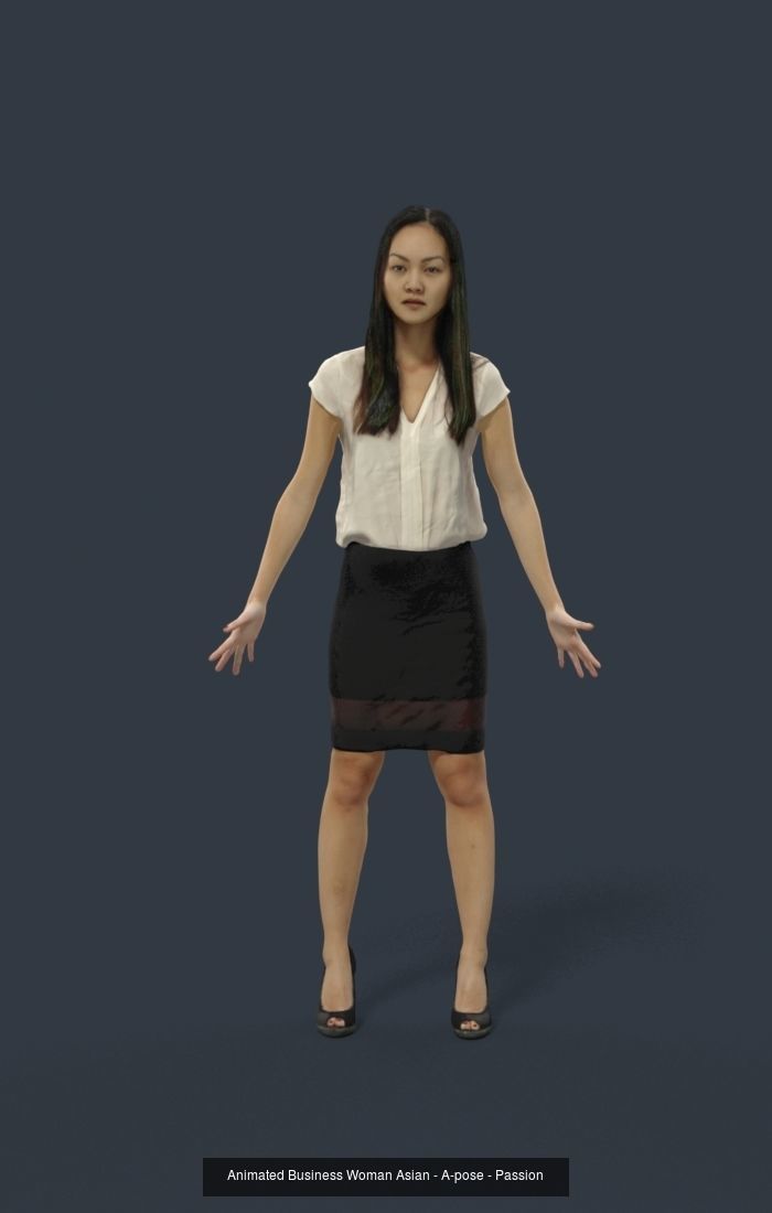 6X POSED 2X Animated Business Casual Elegant Rigged Asian woman 3D Model Collection_13