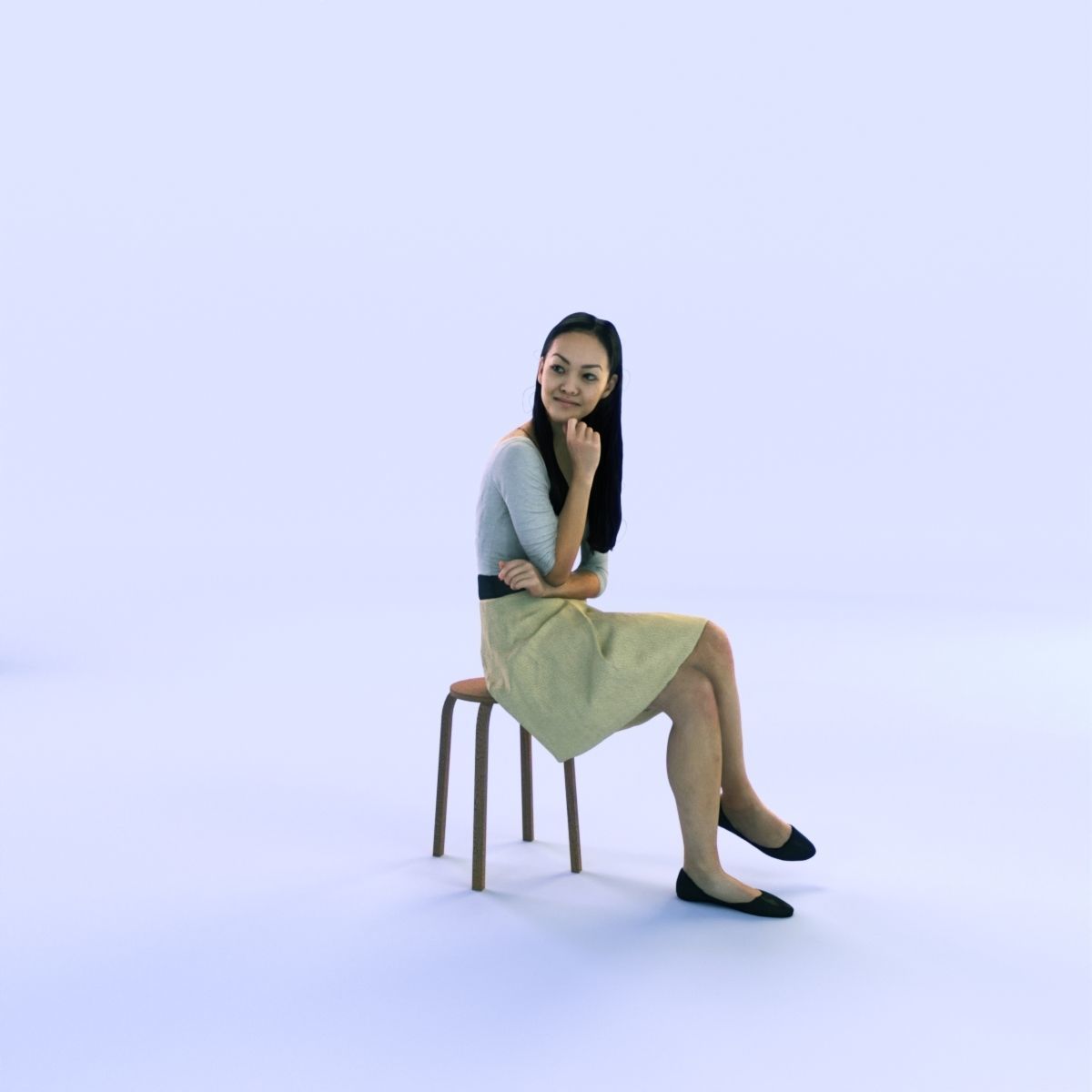 6X POSED 2X Animated Business Casual Elegant Rigged Asian woman 3D Model Collection_28