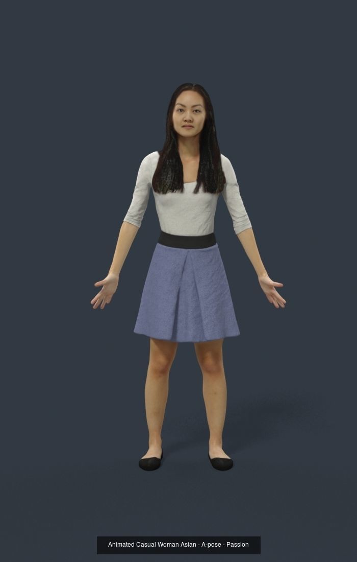 6X POSED 2X Animated Business Casual Elegant Rigged Asian woman 3D Model Collection_15