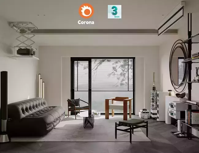 Living Room Interior Scene for 3DMAX and Corona Renderer 