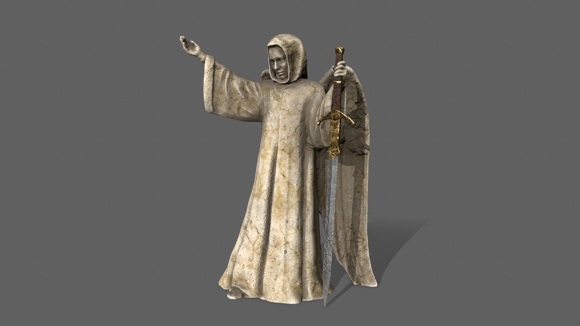 Angel statue of holding sword Low-poly 3D model_3