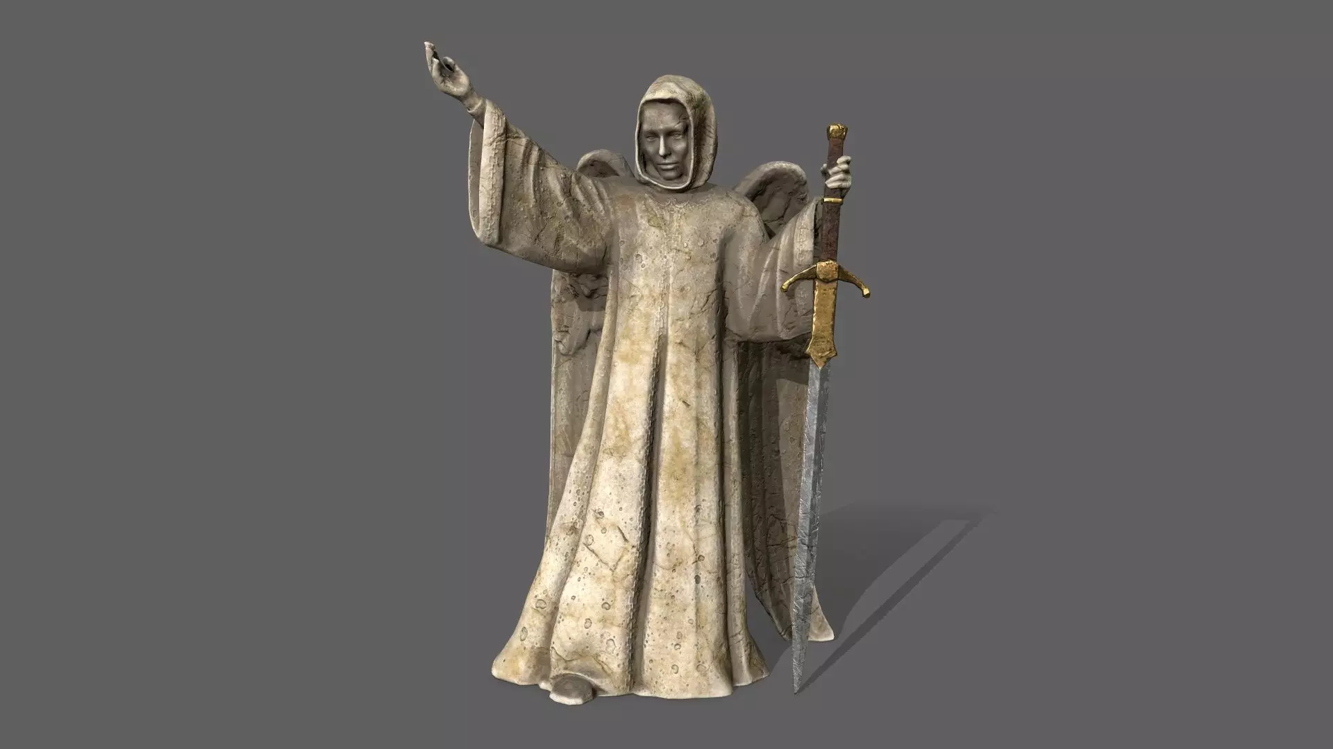 Angel statue of holding sword Low-poly 3D model_0