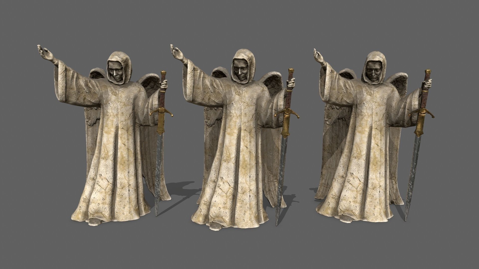 Angel statue of holding sword Low-poly 3D model_11