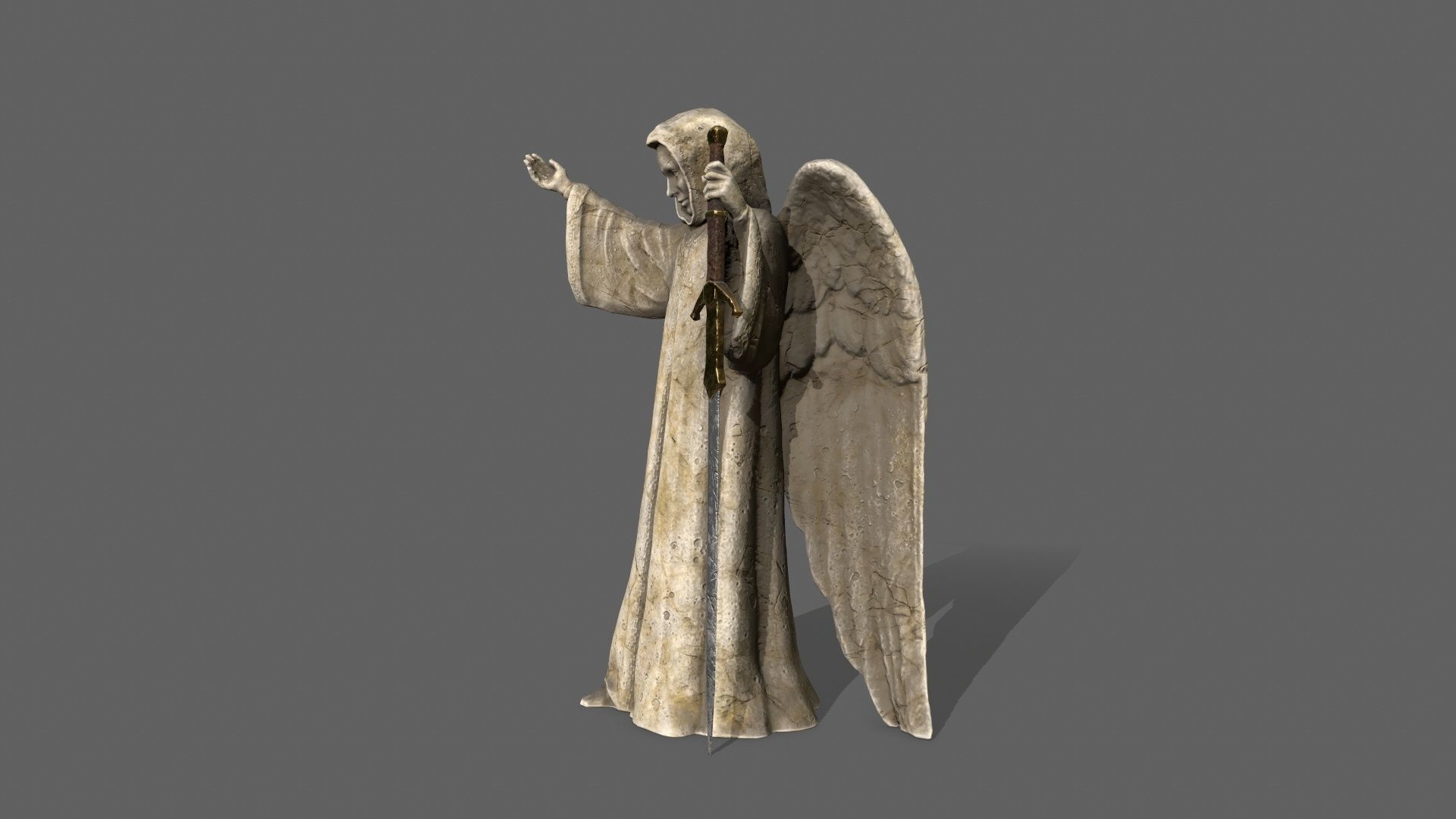 Angel statue of holding sword Low-poly 3D model_4