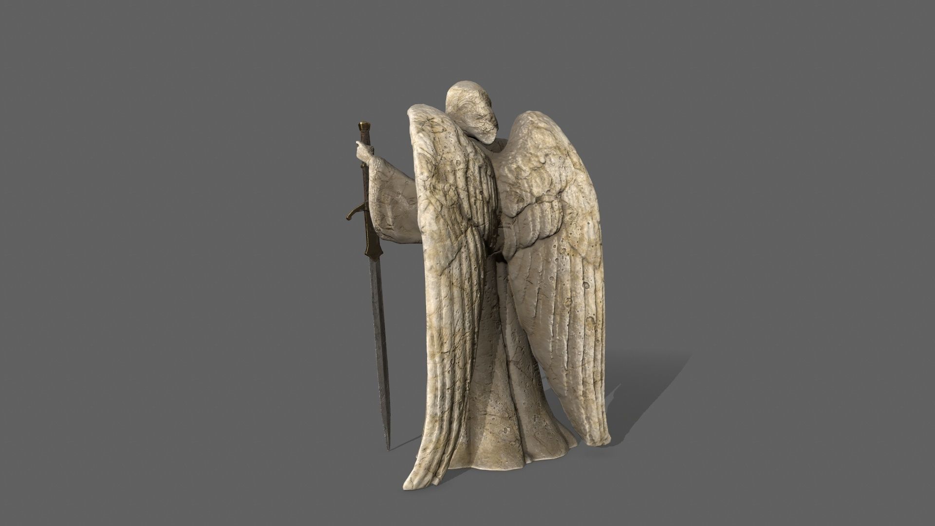 Angel statue of holding sword Low-poly 3D model_6