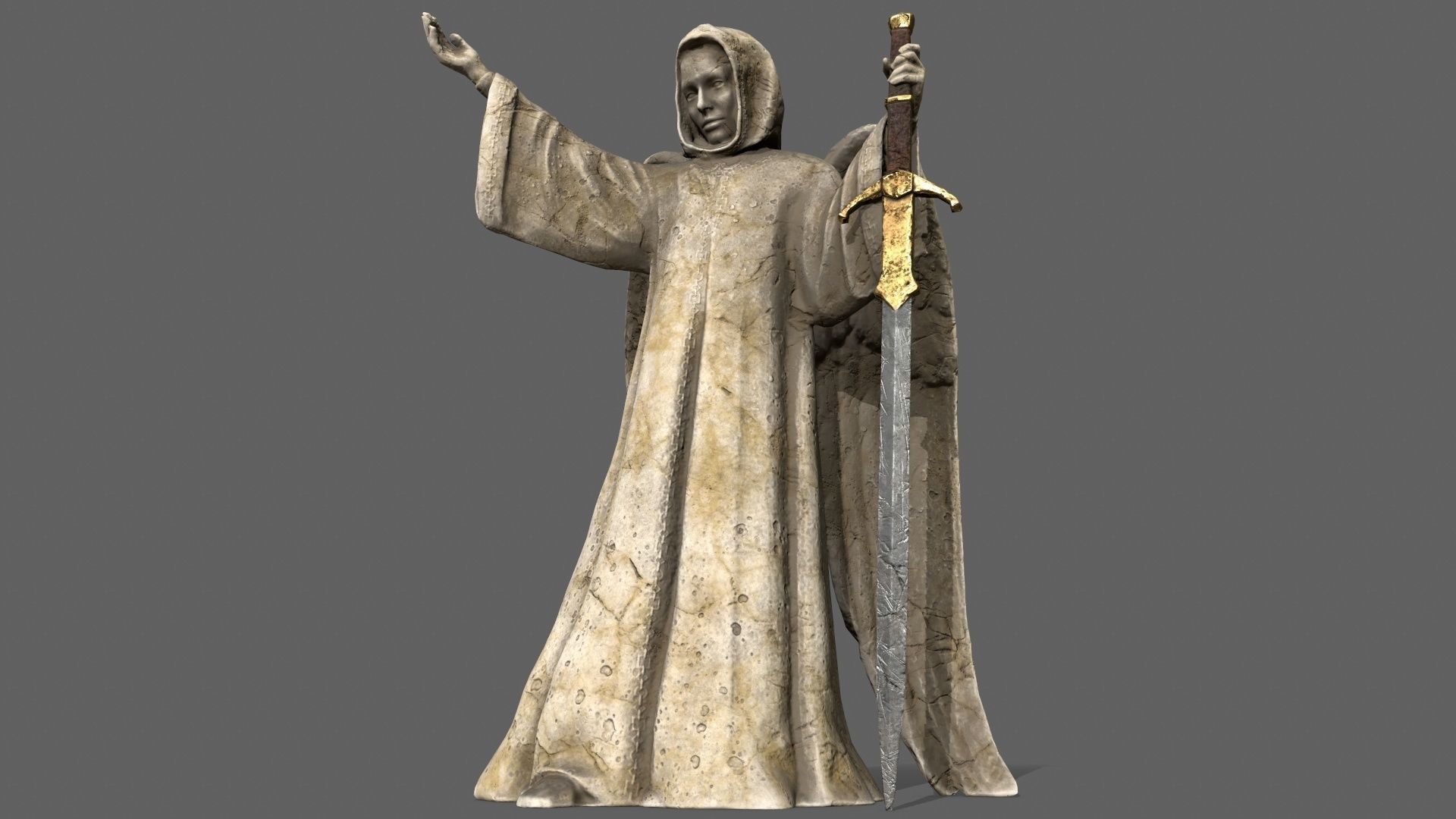 Angel statue of holding sword Low-poly 3D model_1
