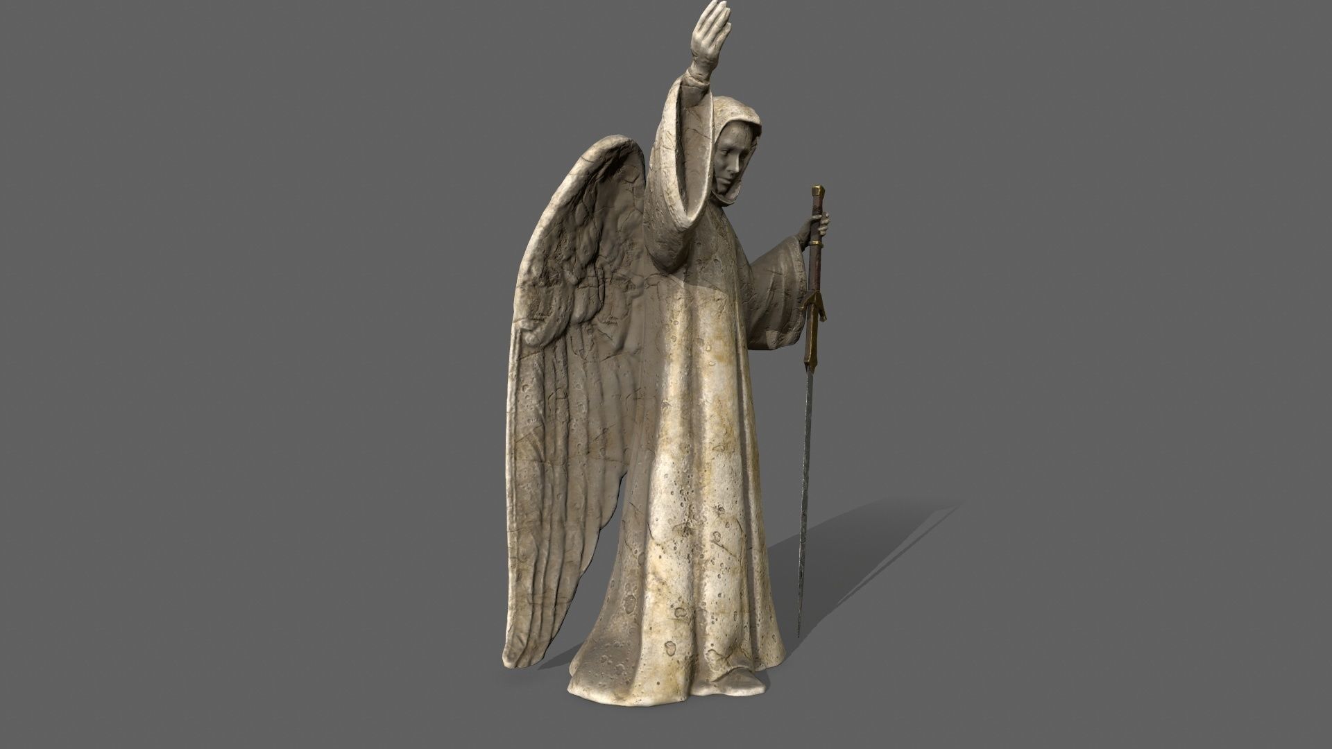 Angel statue of holding sword Low-poly 3D model_9