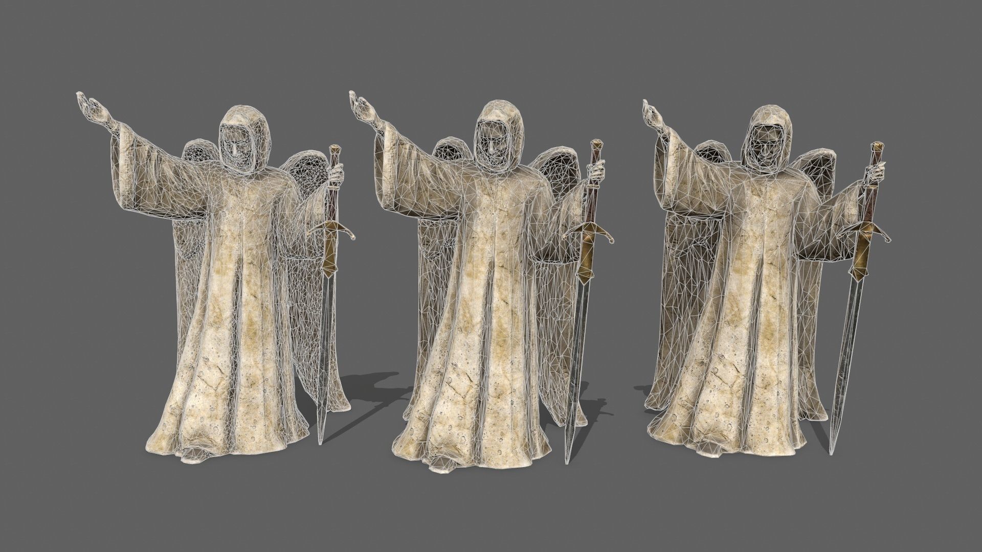 Angel statue of holding sword Low-poly 3D model_12