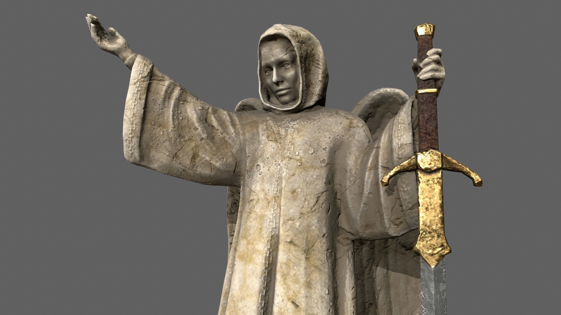 Angel statue of holding sword Low-poly 3D model_2