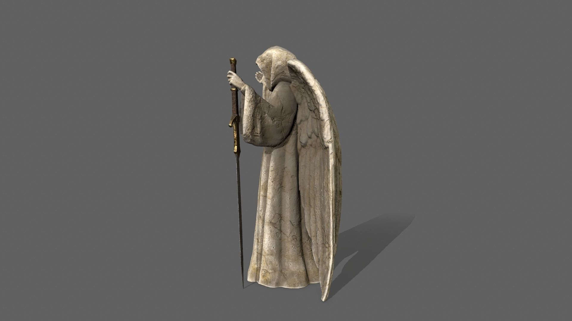 Angel statue of holding sword Low-poly 3D model_5