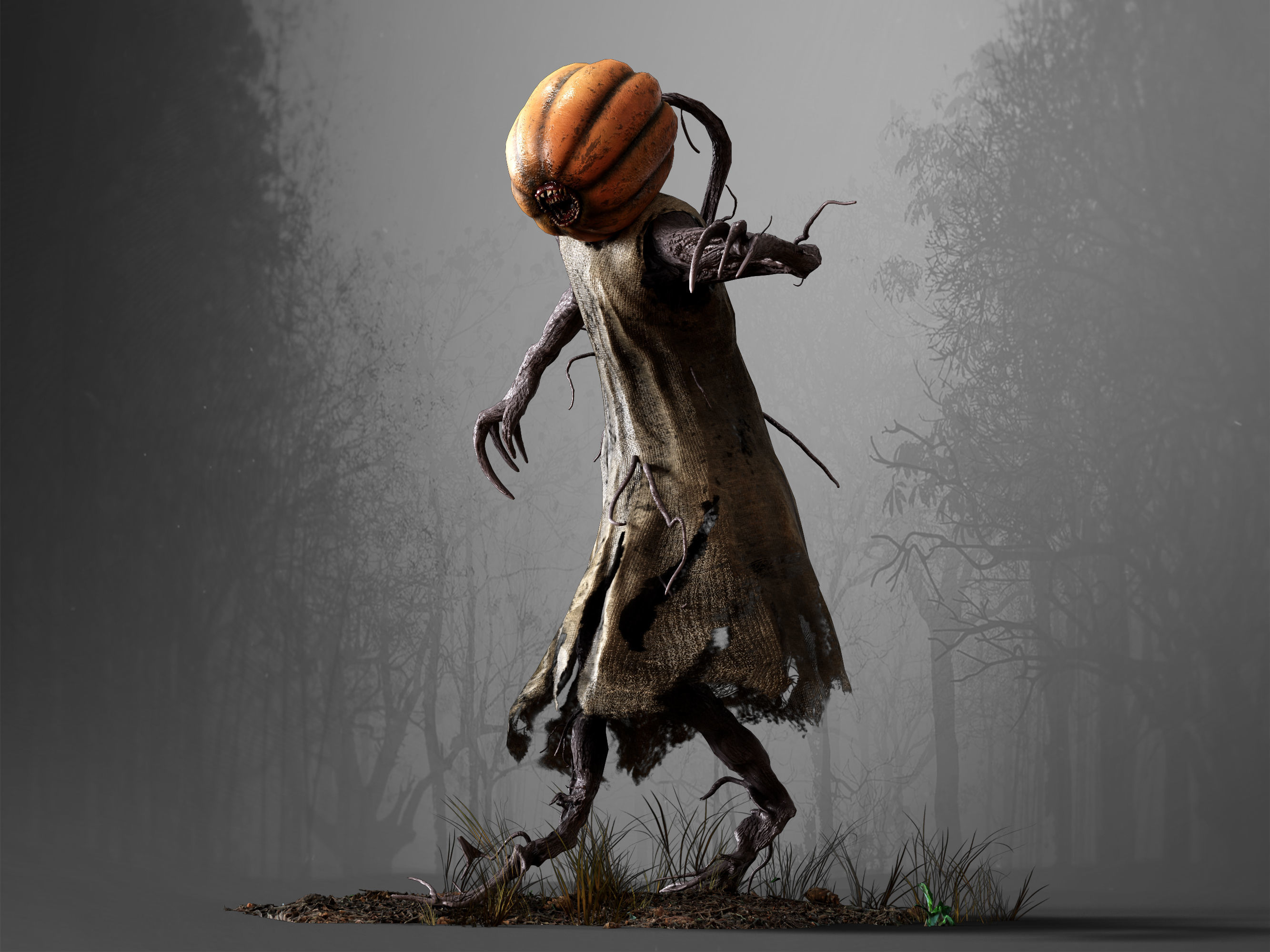 Pumpkin Monster Low-poly 3D model_12