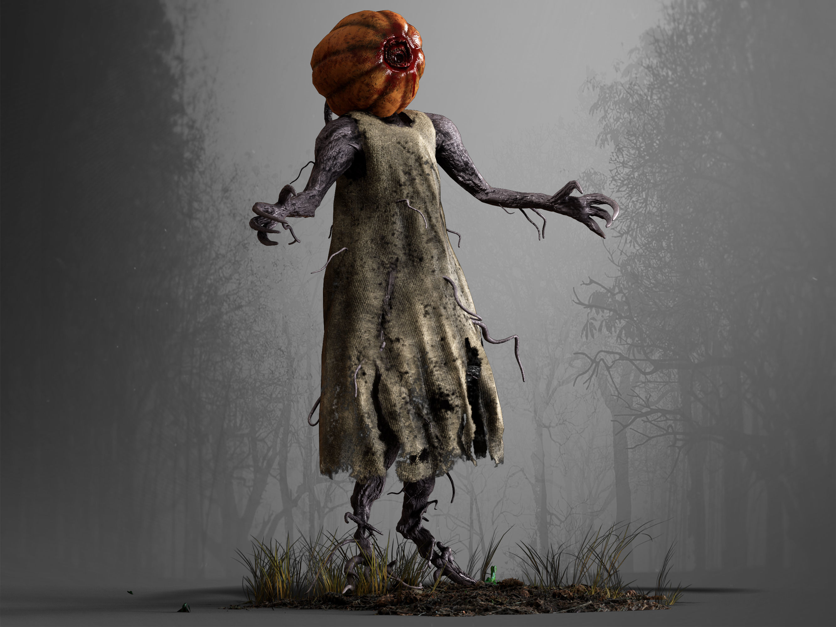 Pumpkin Monster Low-poly 3D model_13