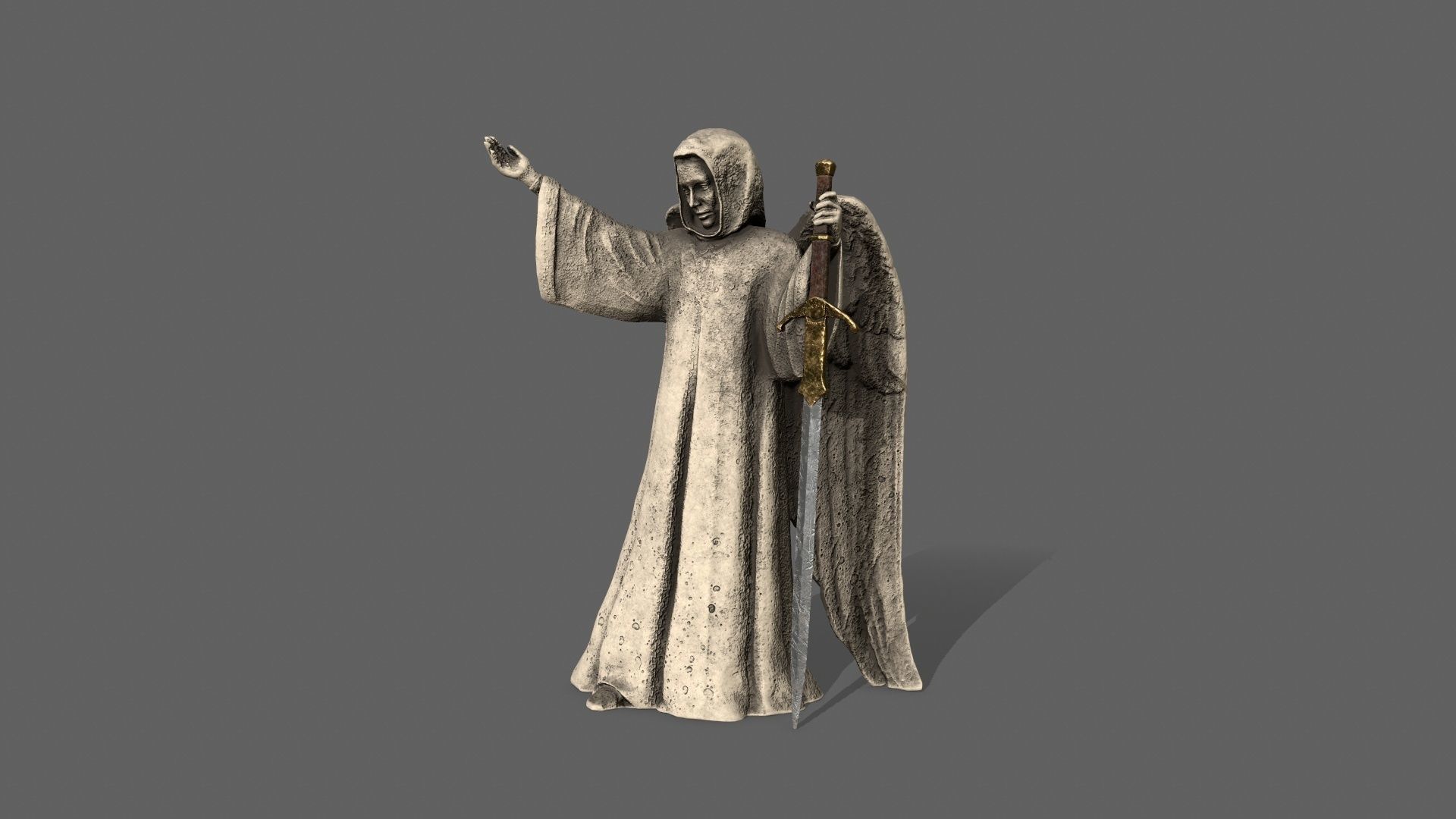 Angel statue of holding sword Low-poly 3D model_8
