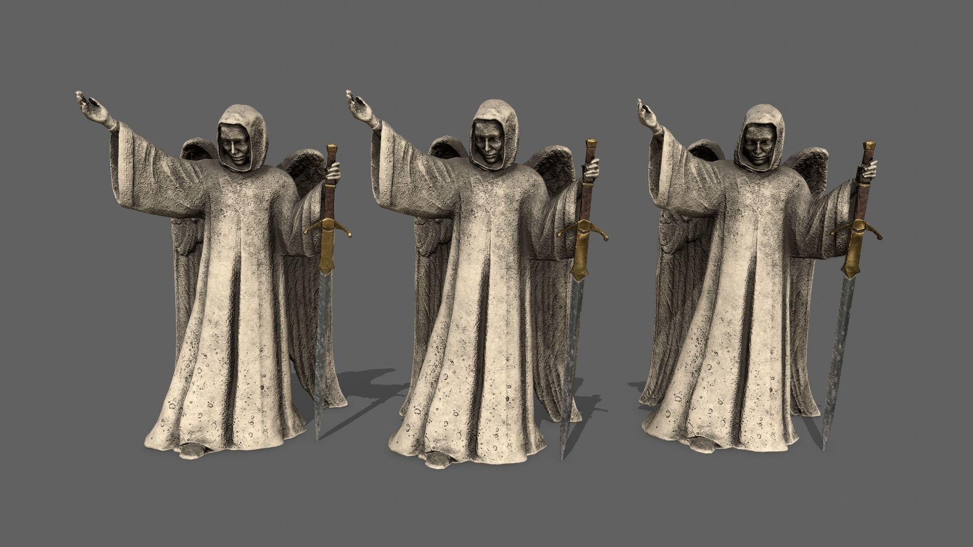 Angel statue of holding sword Low-poly 3D model_11