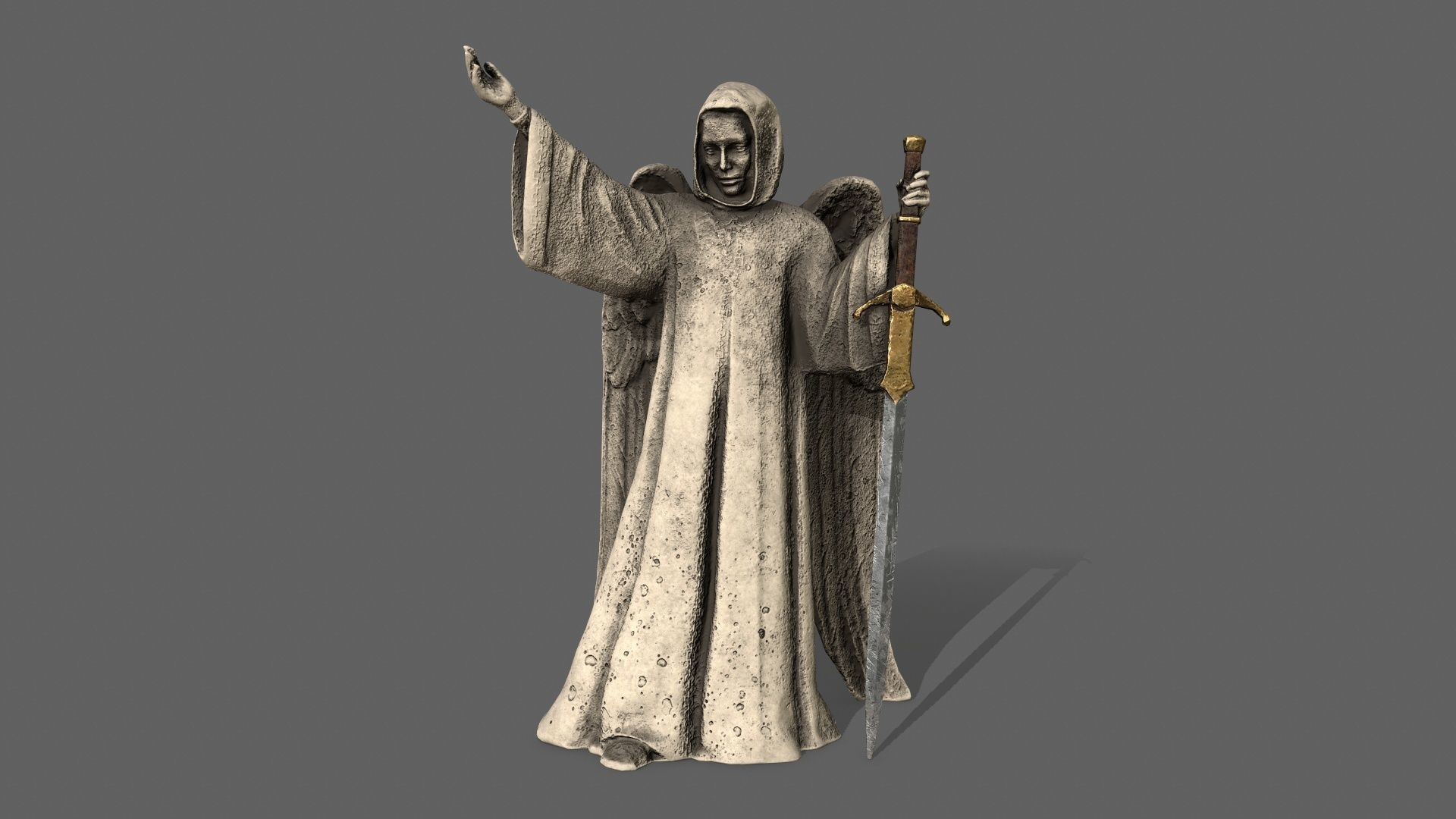 Angel statue of holding sword Low-poly 3D model_1