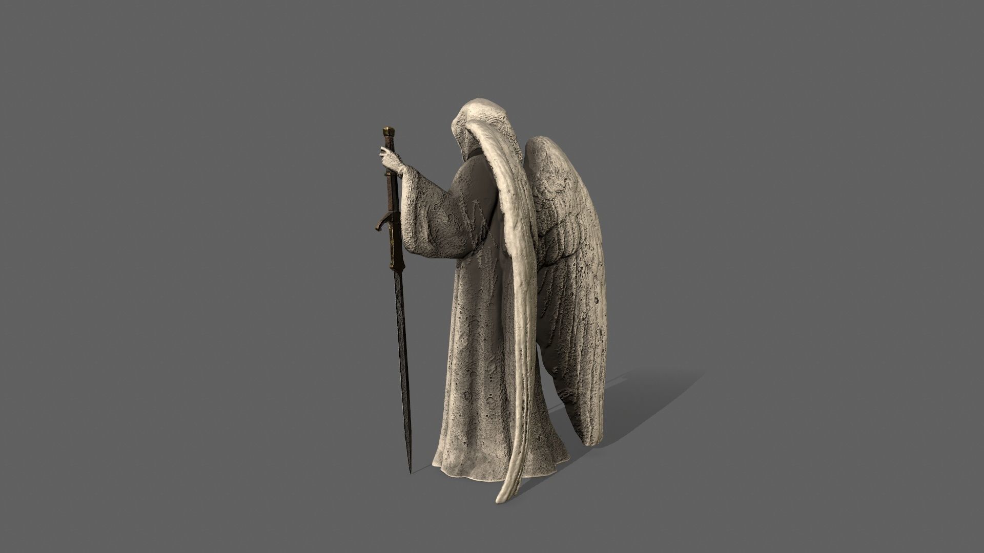 Angel statue of holding sword Low-poly 3D model_6