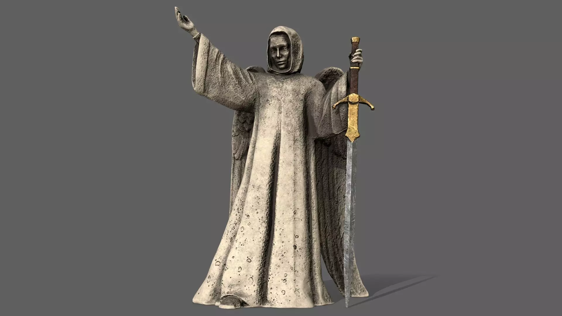 Angel statue of holding sword Low-poly 3D model_0